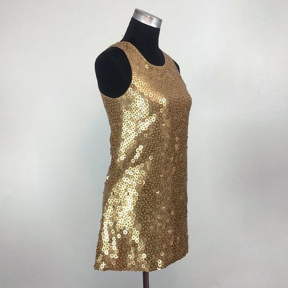 Alice + Olivia Gold Metallic Scoop Neck Micro Mini Shift Dress or Tunic, sz 4 - Picture 4 of 7